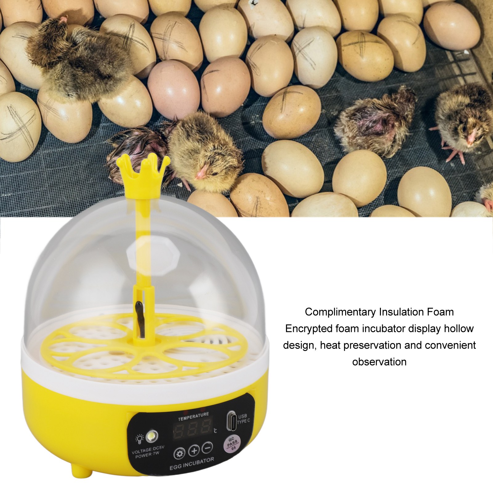 Poultry Incubator - Eierincubator Automatische temperatuur-vochtigheidsregeling Draagbare geruisloze 4-eieren